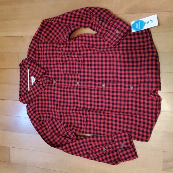 Toddler Boys Carter's Plaid Check Button Down Shirt Size 3T 5T Christmas NWT - Picture 2 of 3